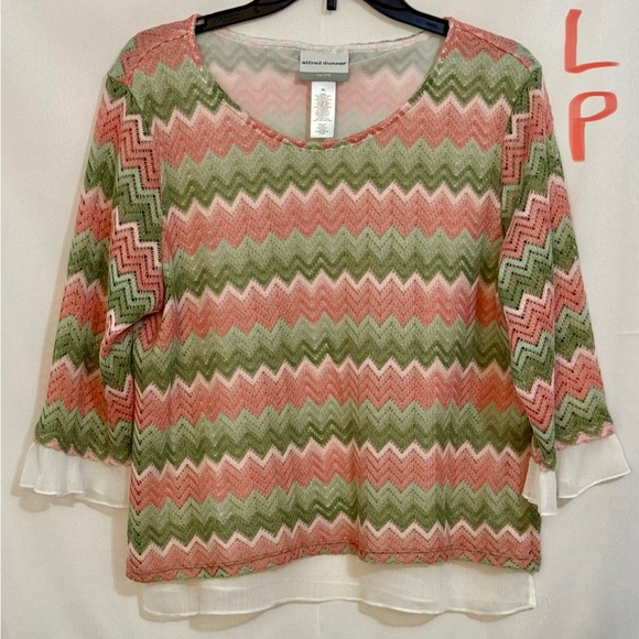 Alfred Dunner Tops - Alfred Dunner Pink and Green Chevron Blouse